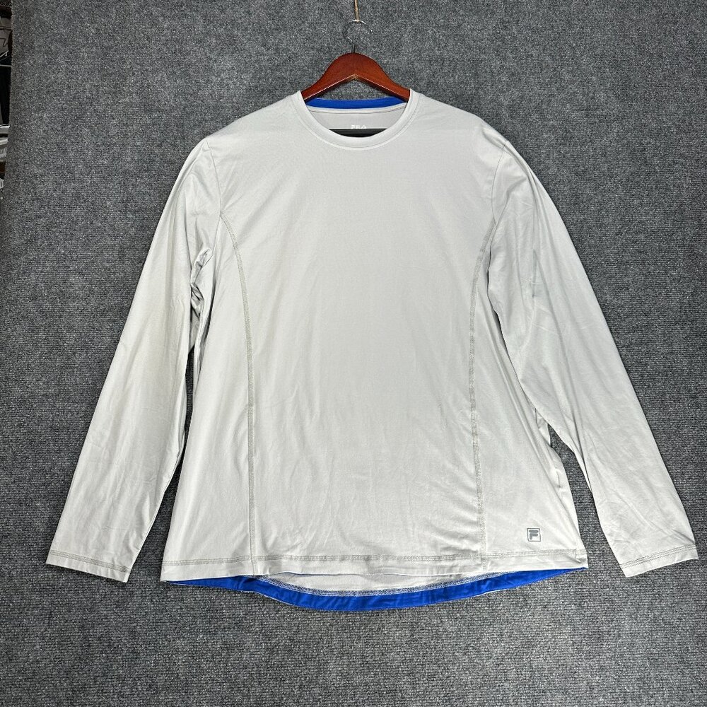 FILA Performance Wicking Top Mens T Shirt XXL NEW  W Tag Gray Blue Long Sleeve